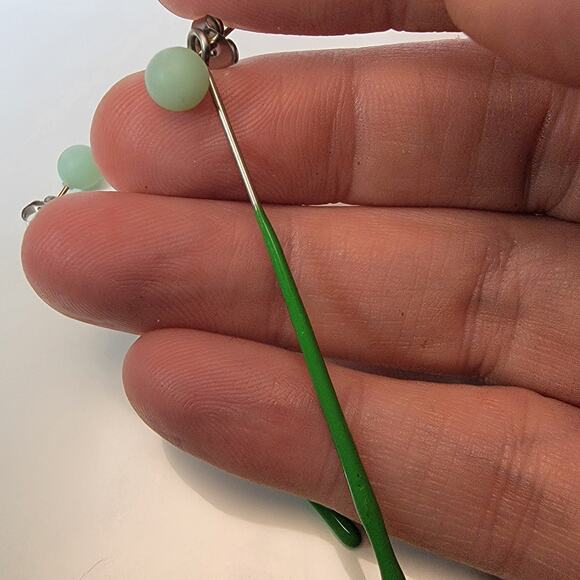 Mint Green Ceramic Barbell Earrings with Stainless Steel Posts, Minimalist - Picture 6 of 10